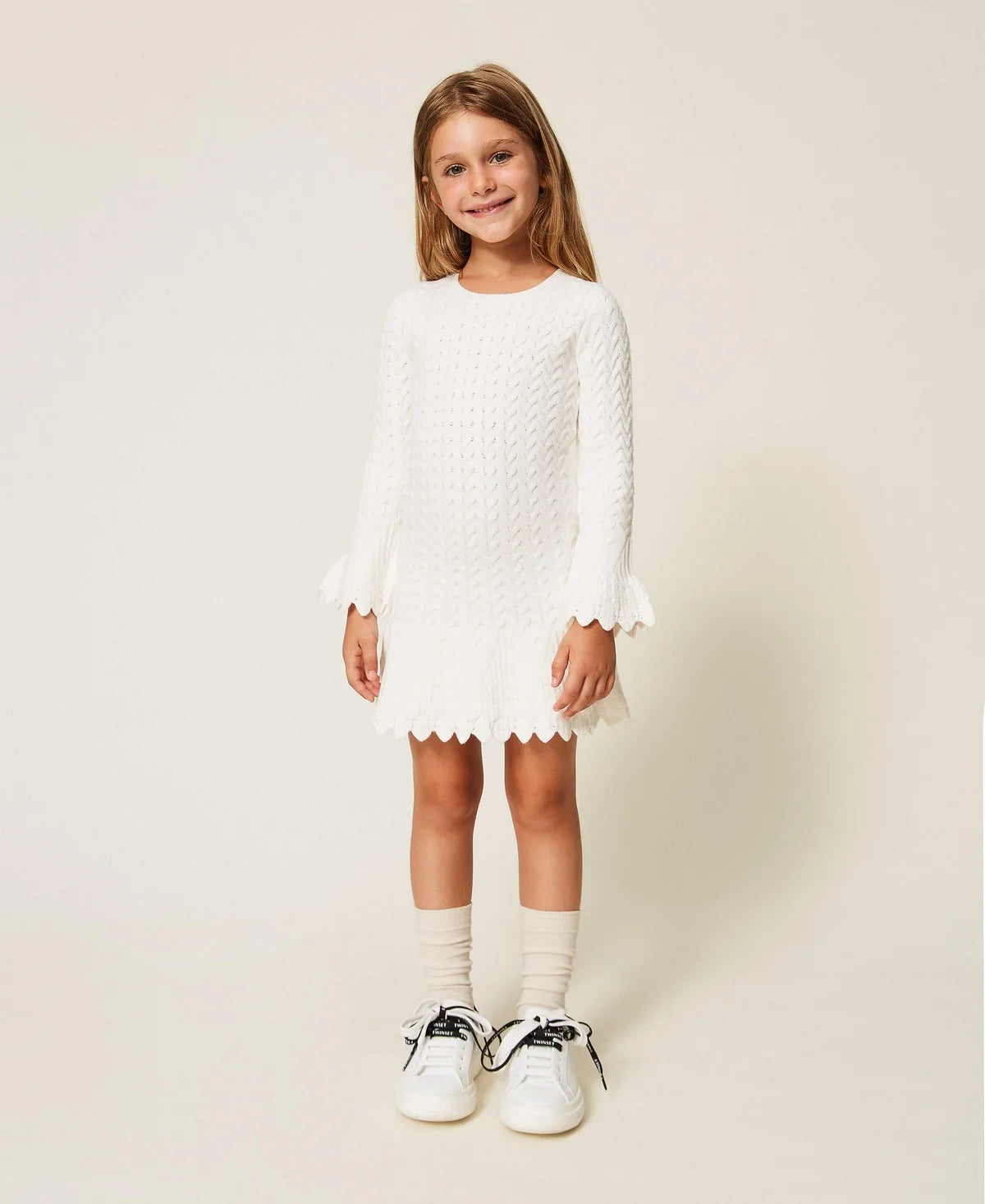 Abito corto baby in maglia a trecce