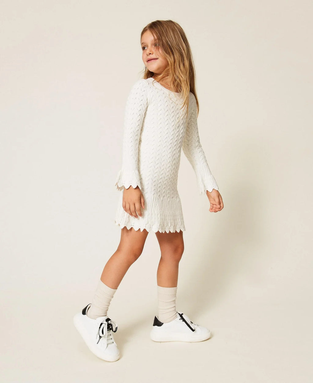 Abito corto baby in maglia a trecce