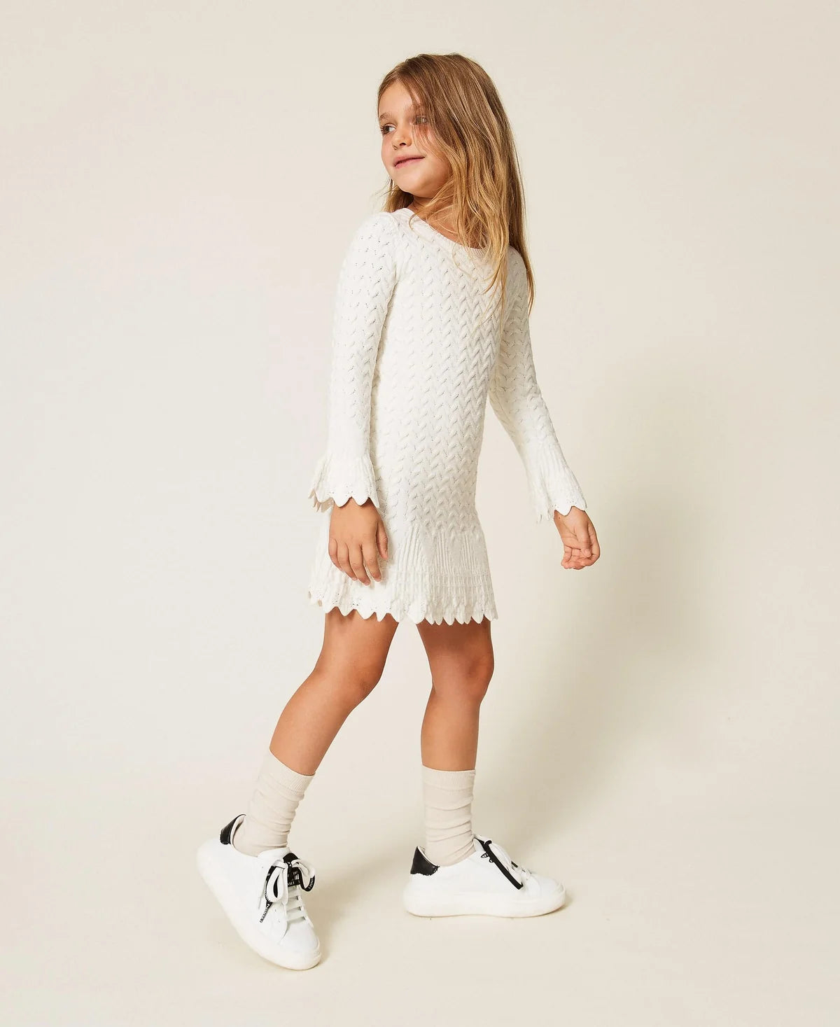 Abito corto baby in maglia a trecce
