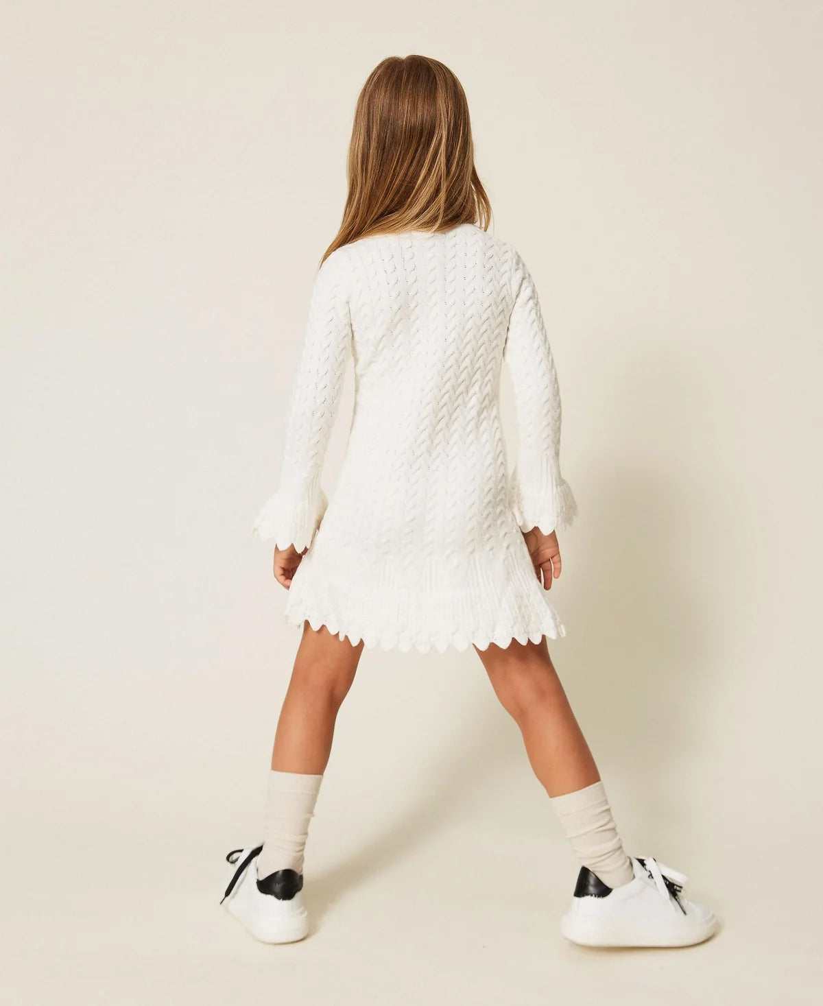 Abito corto baby in maglia a trecce
