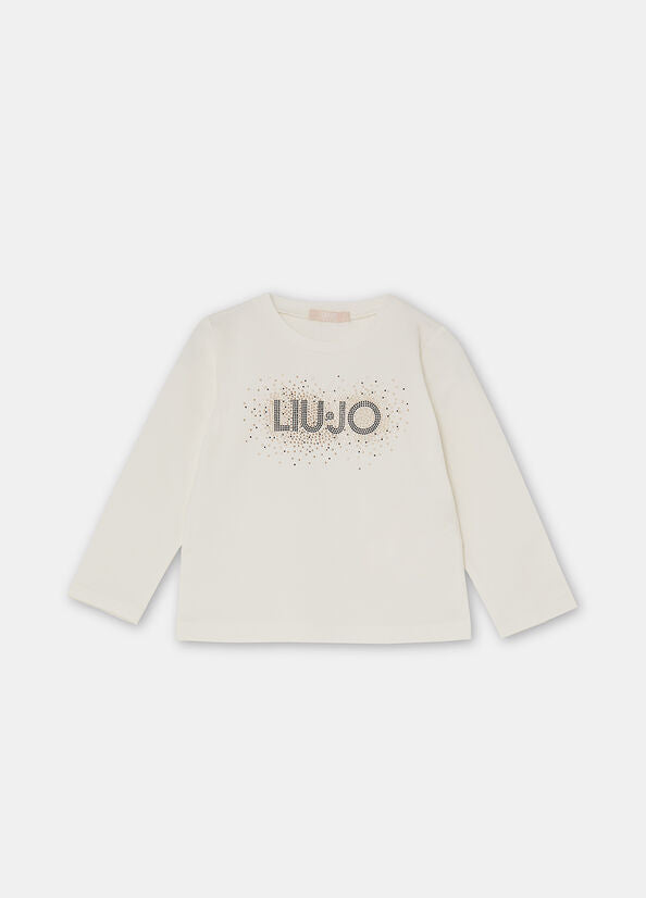 T-shirt in cotone con logo e strass