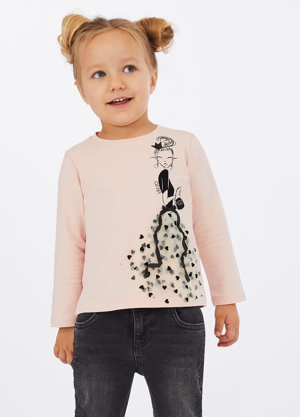 T-shirt con stampa e applicazioni