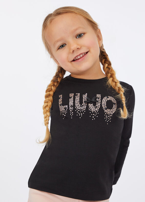 T-shirt a maniche lunghe con strass