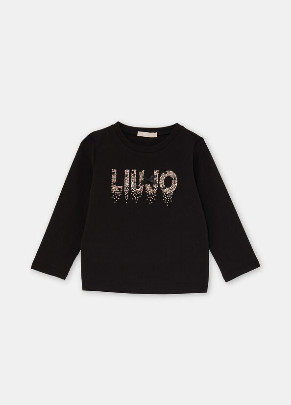 T-shirt a maniche lunghe con strass